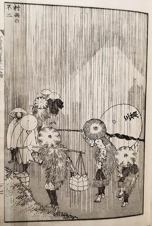 Le Fuji sous l’averse, Cent vues du Mont Fuji, dessin, 1835 Hokusai 1