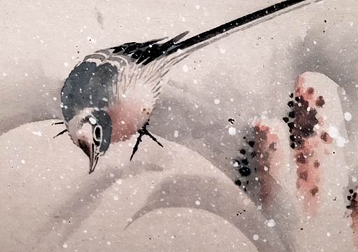 Bergeronnette sous la neige, détail, encre et peinture sur papier, 1831-1832 Hokusai 2